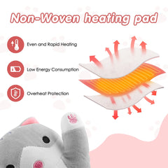 USB Powered Electric Heating Pad Period Heated Plush Cute Cat Throwing Pillow Lovely Cat Heating Pad for Period Cramps Menstrual