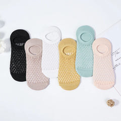 3 Pairs Boat Socks For Women Summer Thin Mesh Breathable Solid Color Socks Female Non-slip Invisible Shallow Crew Socks