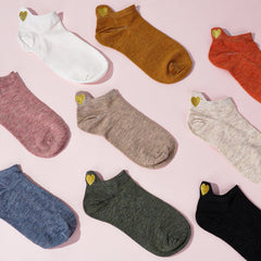4 Pairs Cute Heart Embroidery Women’s Ankle Socks – Soft Cotton Fashion Casual Socks Set