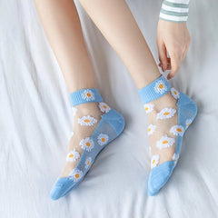 5-Pair Daisy & Smiley Women’s Short Socks Set – Cute Breathable Casual Ankle Socks