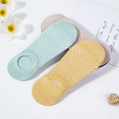 3 Pairs Boat Socks For Women Summer Thin Mesh Breathable Solid Color Socks Female Non-slip Invisible Shallow Crew Socks