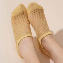 3 Pairs Boat Socks For Women Summer Thin Mesh Breathable Solid Color Socks Female Non-slip Invisible Shallow Crew Socks