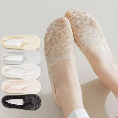 5 Pairs Lace Flower Women’s Invisible Ankle Socks – Cute Breathable Summer Socks Set