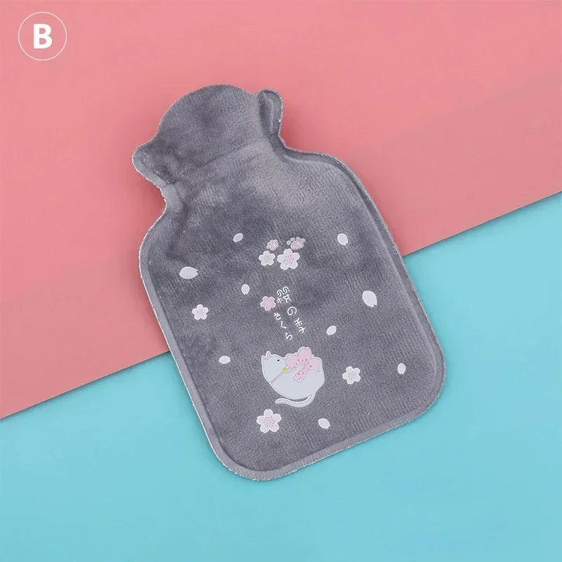 1pc Tummy Warmers Hot Water Bottle Rubber Bag Cute Cartoon Warm Relaxing Safe Heat Cold Large Plush Cloth Hot Water Bag