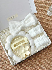 6pcs Women SPA Accessories Set, 7 Color Options - Soft Linen Material Includes Flower Hair Clips