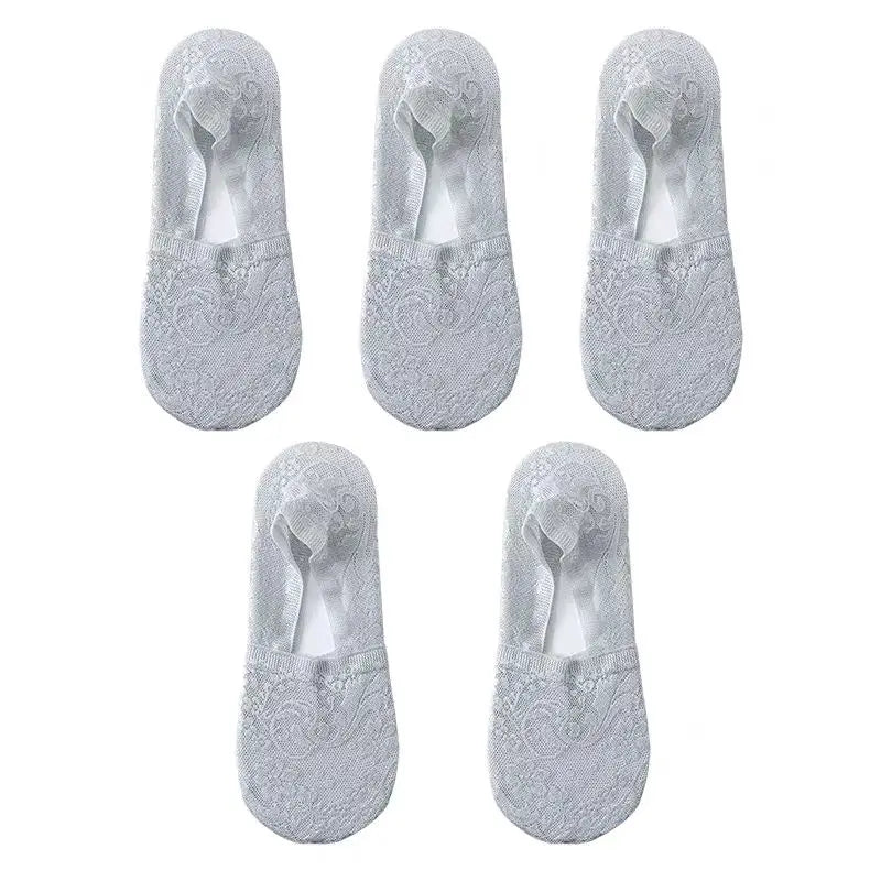 5 Pairs Lace Flower Women’s Invisible Ankle Socks – Cute Breathable Summer Socks Set