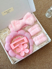 6pcs Women SPA Accessories Set, 7 Color Options - Soft Linen Material Includes Flower Hair Clips
